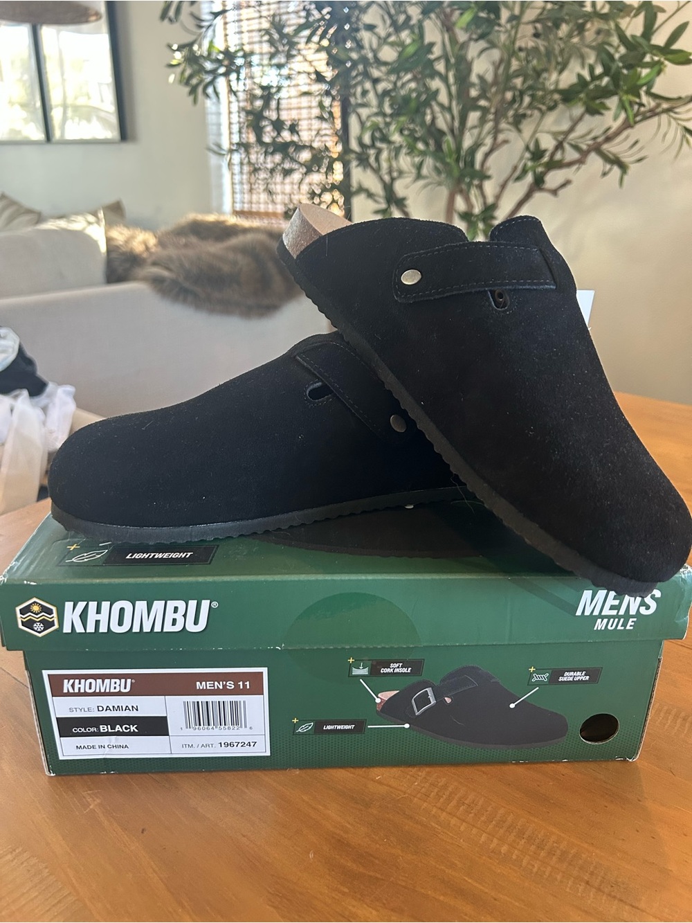 NWT Khombu Men's Black Suede Mule with Buckle - Picture 2 of 10